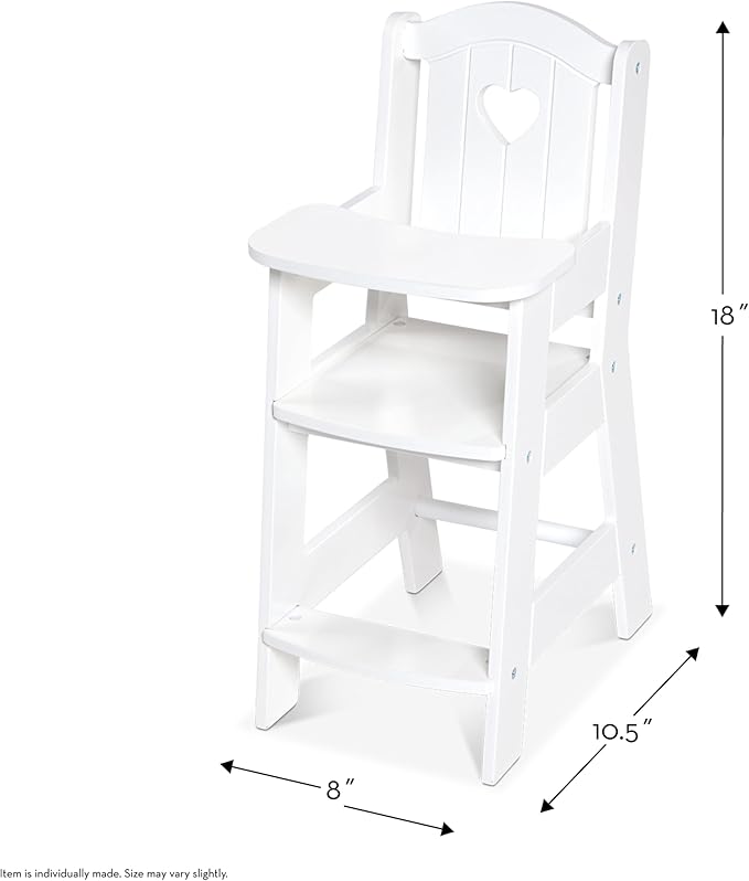 Melissa & Doug Play High Chair - Pretend Play High Chair Baby Doll Accessories,White