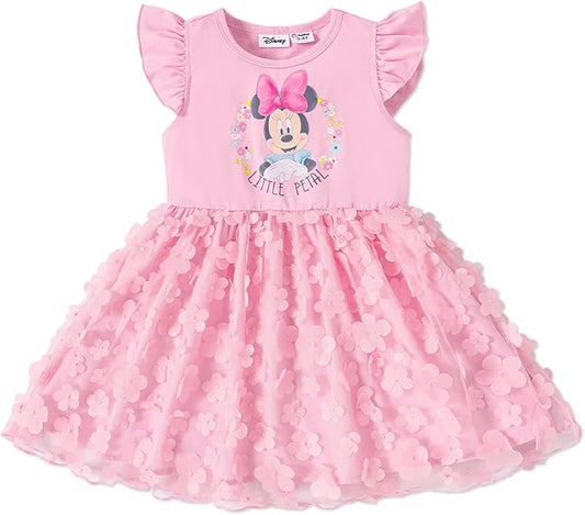 Disney Frozen Elsa Princess Cinderella Ariel Jasmine Rapunzel Baby/Toddler Dress, Ruffle Long-Sleeve Mesh Overlay Tulle Dress