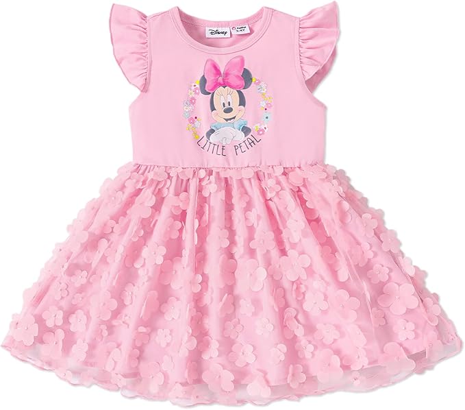 Disney Frozen Elsa Princess Cinderella Ariel Jasmine Rapunzel Baby/Toddler Dress, Ruffle Long-Sleeve Mesh Overlay Tulle Dress