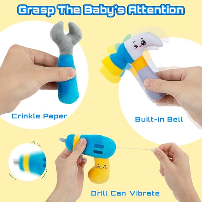 teytoy My 1st Toolbox Playset, Baby Tool Set for 1 Year Old, Pretend Play Construction Toy with Zippered Tool Box, Montessori Stem Plush Tool Kit Toys Birthday Gift for Toddlers Girls Boys