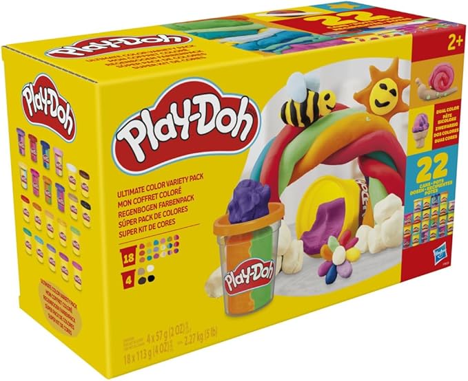 Play-Doh 22 Pack Ultimate Color Variety, Bulk Assorted Colors, 2 & 4 Ounce Modeling Compound Cans, Kids Arts & Crafts, Preschool Toys, Back to School Supplies, Ages 2+ (Amazon Exclusive)