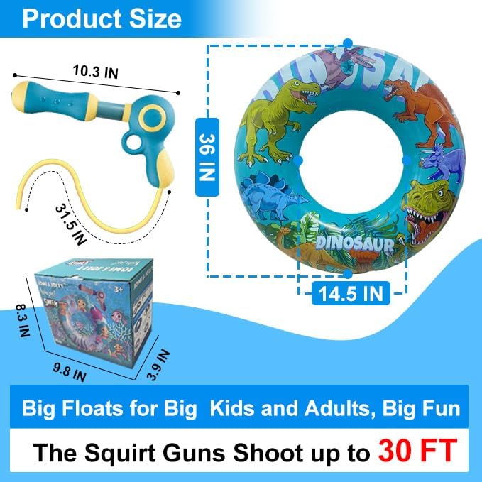 Inflatable Pool Float with Water Gun, Floaties for Adults Teens and Kids, Pool Toys for Kids Ages 8-12, Beach Inner Pool Tubes for Floating, Summer Fun Pool Party Swim Ring