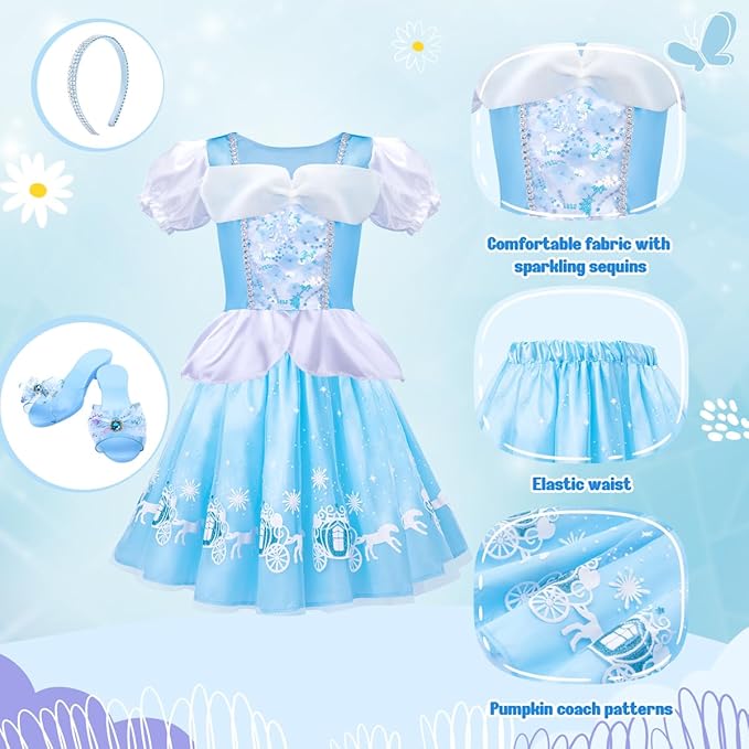 Meland Princess Dress Up for Girls 3-6, Dress Up Clothes for Girls with Princess Shoes Toy, Birthday Gift for Toddlers Girls