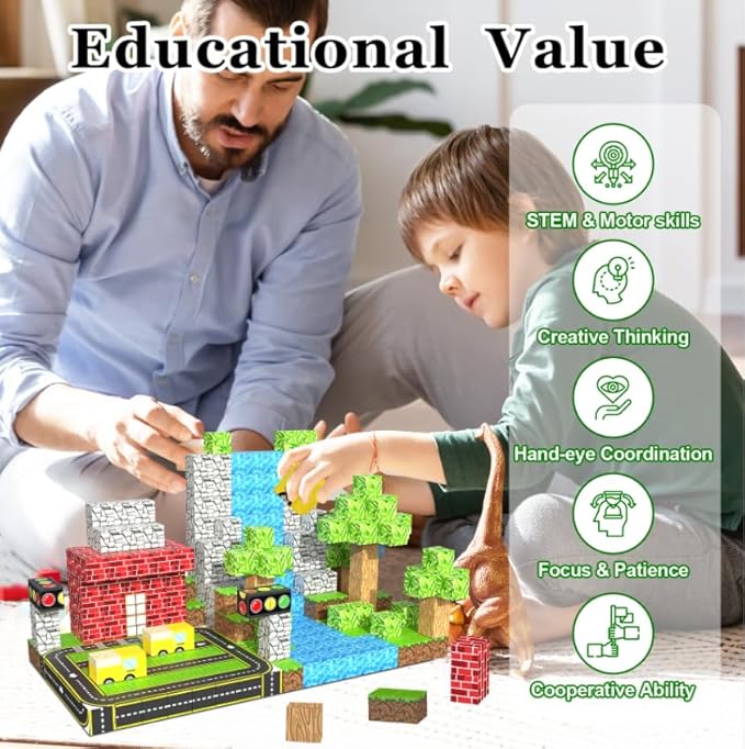 100PCS Magnetic Building Blocks for Kids Ages 4-8,Magnet STEM Sensory Toys-Tiles Road Track, Mine World Build Set, Christmas Birthday Gifts Toy