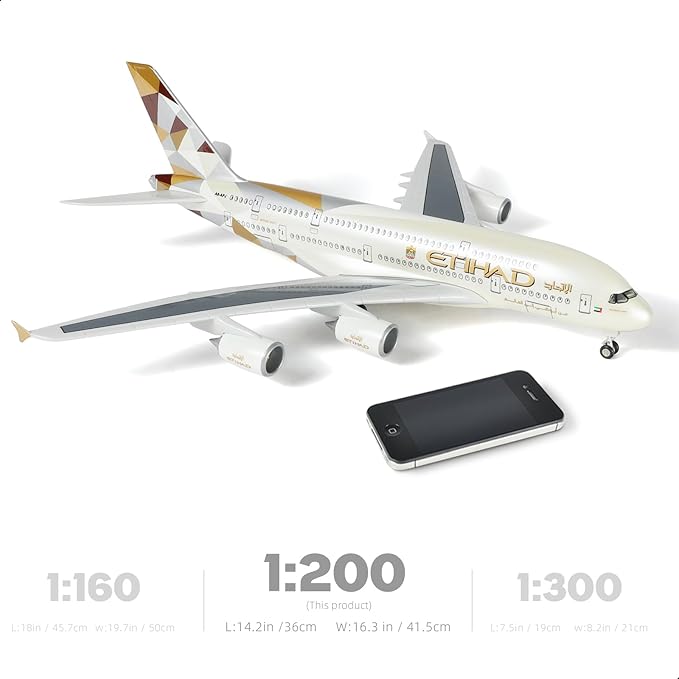 1/200 Scale A380 Model Plane Diecast Airbus A380 Model Airplane with Stand (14 in-L) for Adult Aviation Creative Gifts, Tabletop Collection Display