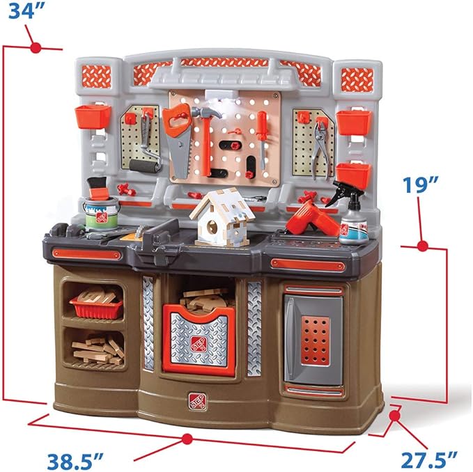 Step2 Big Builders Pro Kids Workbench, Indoor/Outdoor Tool Bench for Children, Interactive Play with Sounds, Made of Durable Plastic, Includes 45 Piece Toy Accessories, For Toddlers 3+ Years Old