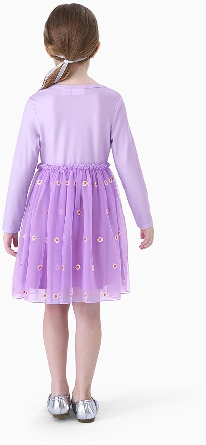 Disney Frozen Elsa Princess Cinderella Ariel Jasmine Rapunzel Baby/Toddler Dress, Ruffle Long-Sleeve Mesh Overlay Tulle Dress