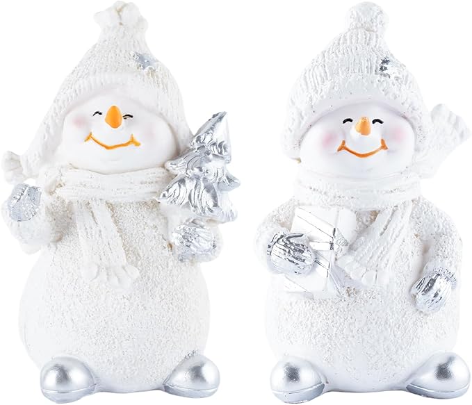 2-Piece Resin Snowman Christmas Decorative Statues, Ideal for Outdoor Patio Lawn & Indoor Holiday Home Decoration, for Parents and Friends