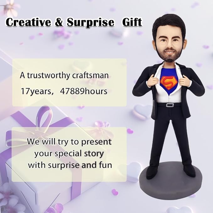 Custom Bobbleheads Figures Personalized Full Body from Photo Bobblehead Customized Handmade Figures Gift for Father's Day or Boyfriend or bro (Superman)