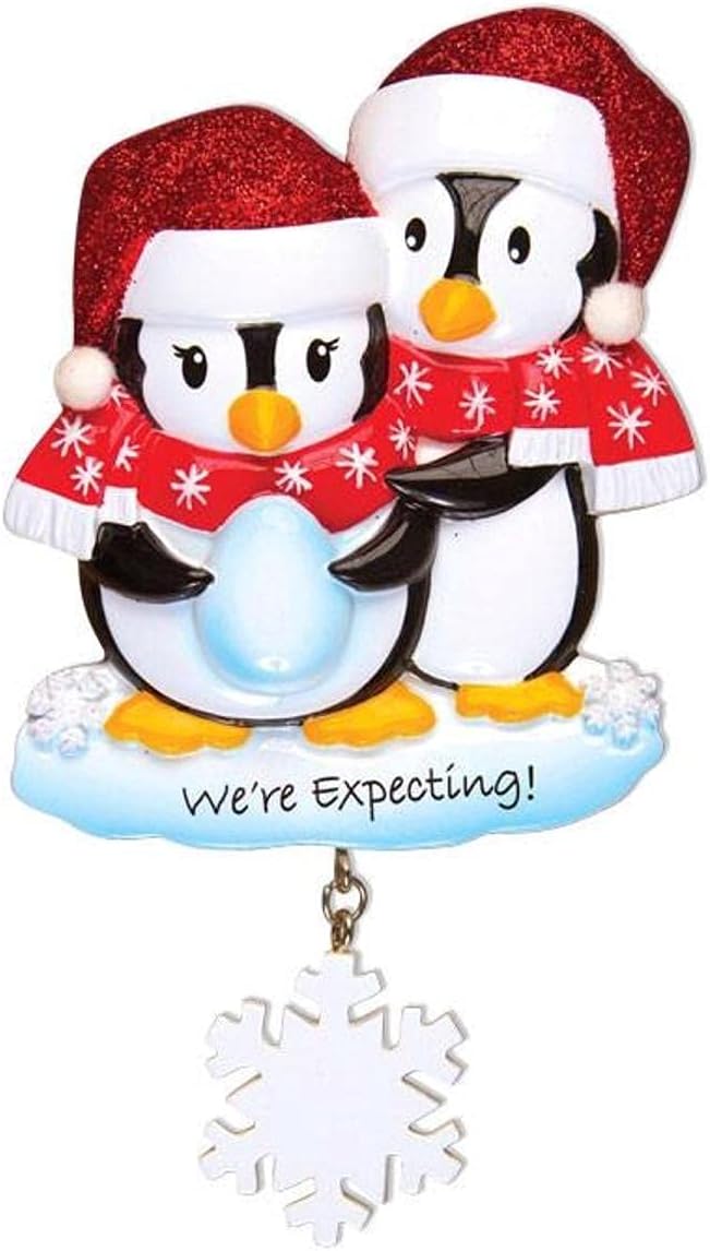 2024 Personalized Ornament We're Expecting Penguin Couple Christmas Tree Custom Wedding Family Customized Glittered Decoration Pregnant Egg - Free Personalization
