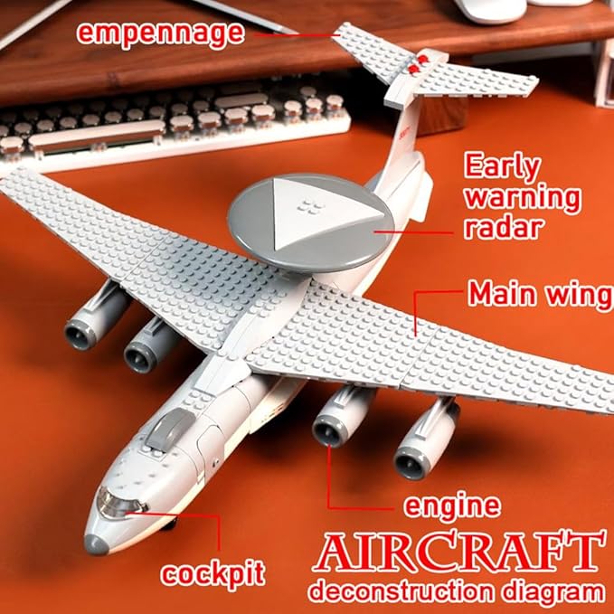 Early Warning Aircraft Air Force Building Block Set,Military Fighter Air Force,WW2 Military Airplanes Model,Aircraft Plane Brick Building Set Toy Gifts for Kids and Adults,199PCS