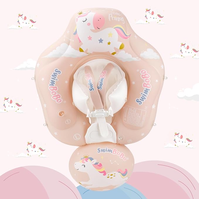 Free Swimming Baby Infant Pool Float with Sun Canopy Inflatable Baby Swimming Floatie with Sponge Safety Bottom Support Water Toys Swimming Trainer (Pink, Large)