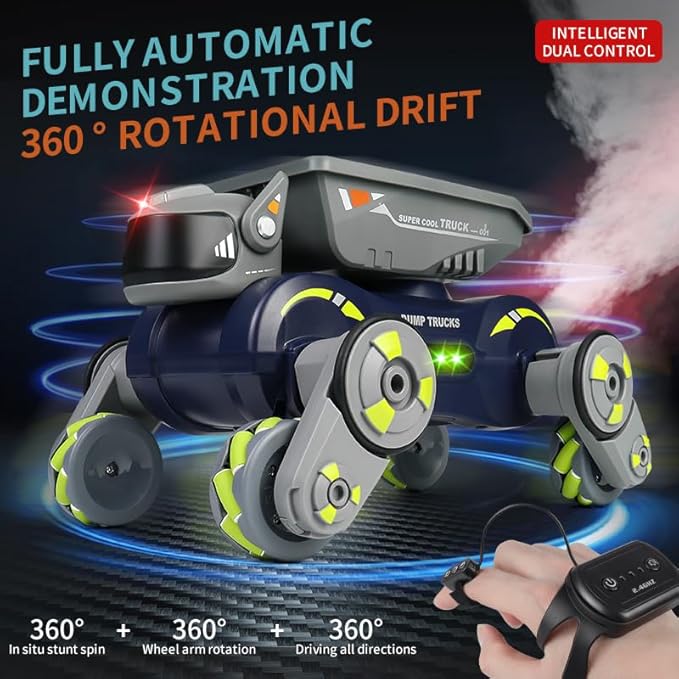 Robot Dog Toys for Boys Girls, Remote Control Car for Kids Ages 5-7, Rechargeable RC Car Stunt Kids Toys with Light Music Gesture Sensing RC Trucks Robot Toy for 8-12 Boys Girls Birthday Gift Green