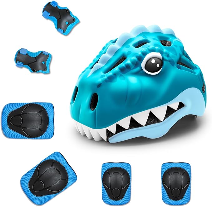 KINGBIKE Toddler Helmet 2-3-5-8 Years Kids Balance Bike Helmets Size Adjustable 3D Dinosaur with Led Light for Skateboard Scooter Cycling Skaterolling