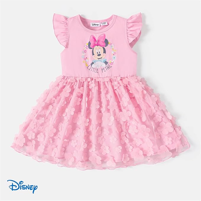 Disney Frozen Elsa Princess Cinderella Ariel Jasmine Rapunzel Baby/Toddler Dress, Ruffle Long-Sleeve Mesh Overlay Tulle Dress