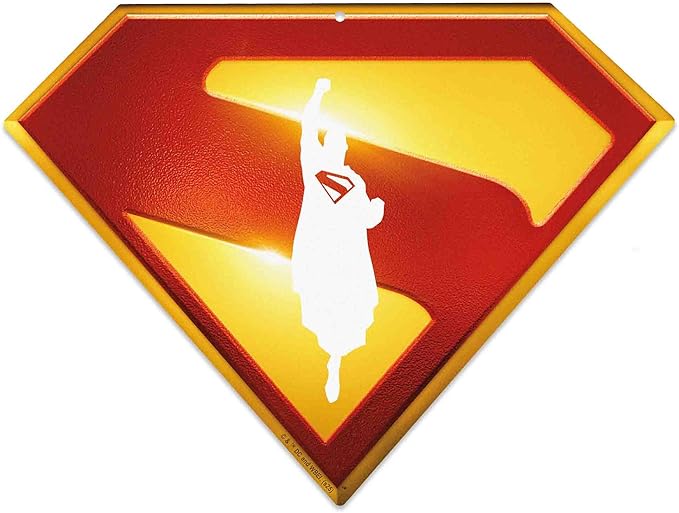 DC Comics Superman "S" Logo Metal Wall Decor - Iconic Superman Emblem Sign for Hero-Themed Spaces