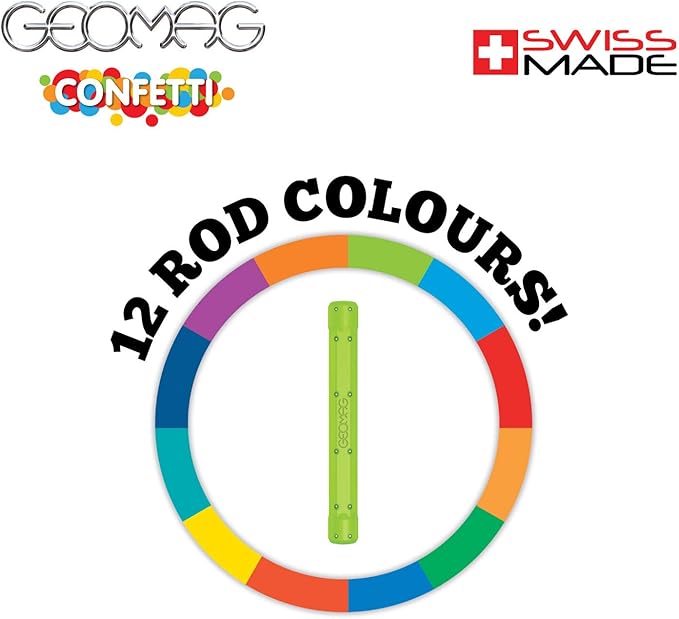 Geomag Magnetic Sticks and Balls Building Set | Magnet Toys for STEM, Creative, Educational Construction Play | Swiss-Made Innovation | Confetti 127 Piece