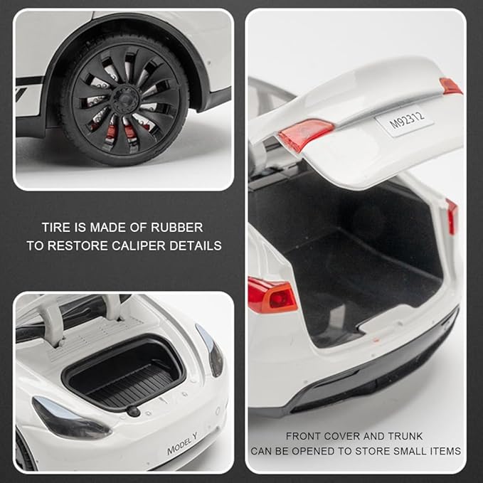 1/24 Model Y Toy Cars Alloy Diecast Model, Pull Back M-odel Y Car Toy with Light, Big Mo-del Y Diecast Cars Toy Suitable for Kids Adults Birthday Gift (Printed White)