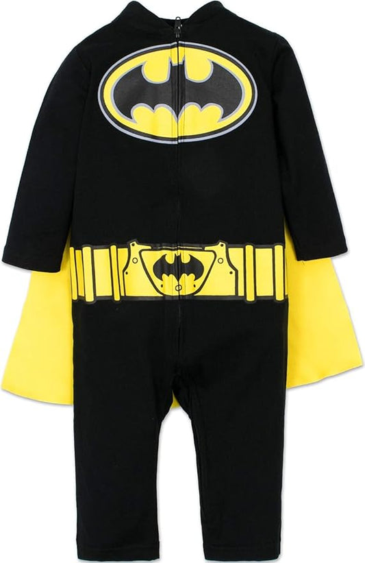 WARNER BROS. Justice League Batman Superman Lightweight Breathable Baby Zip Up Costume Coverall with Cape Newborn to Kid