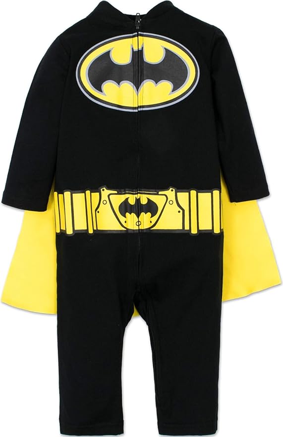 WARNER BROS. Justice League Batman Superman Lightweight Breathable Baby Zip Up Costume Coverall with Cape Newborn to Kid