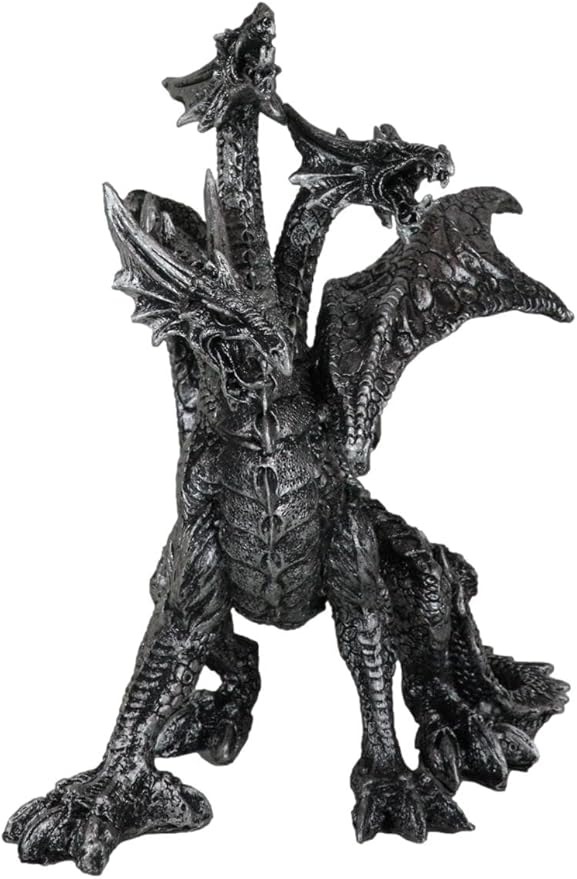 Ebros Ancient Legendary Three Headed Dragon Hydra Roaring Statue 8" Tall Dungeons Dragons Legends and Fantasy Decor Sculpture Medieval Renaissance Figurine Collectible (Gothic Silver)