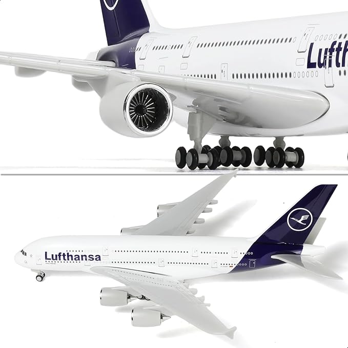 1/240 Compatible for Lufthansa A380 Airplane Model Kits (30cm L) for Airbus A380 Resin Plane Model with Display Stand for Adult Aviation Gift or Display Decoration