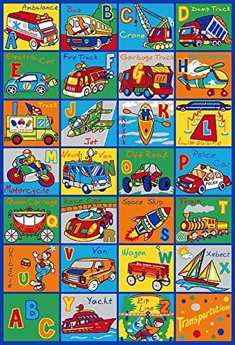Mybecca Educational Kids Rug ABC Transportation Children Area Rug for Playroom & Nursery - Non Skid Gel Backing 39" x 58"