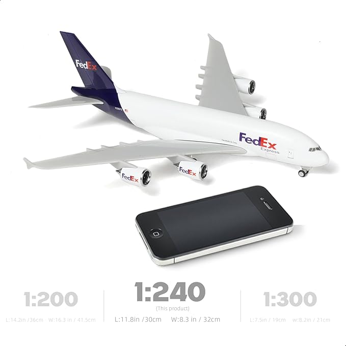 1/240 Compatible for FedEx A380 Airplane Model Kits (30cm L) for Airbus A380 Resin Plane Model with Display Stand for Adult Aviation Gift or Display Decoration