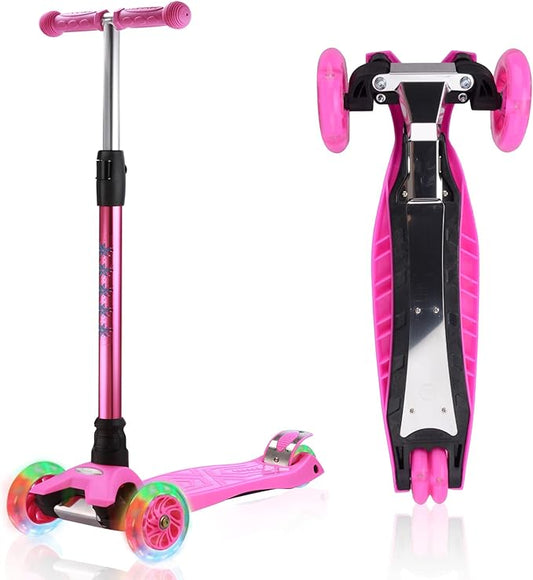 3 Wheel Scooter for Kids Ages 6-12,Kids Scooter with Light Up Wheels, Sturdy Deck Design, and 4 Height Adjustable Suitable for Kids Ages 3-12