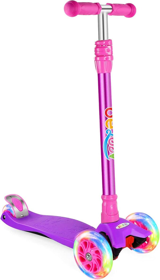BELEEV A2 Scooters for Kids 3 Wheel Kick Scooter for Toddlers Girls Boys, 4 Adjustable Height, Lean to Steer, Light up Wheels, Extra-Wide Board, Easy to Assemble for Children Gift Sport Toys Ages 3-12