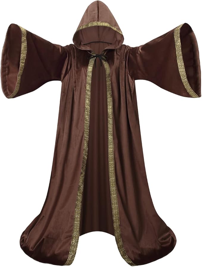 Velvet Wizard Robe with Hooded and Sleeves, Halloween Vampire Witch Wizard Cloak Fancy Cosplay Costume