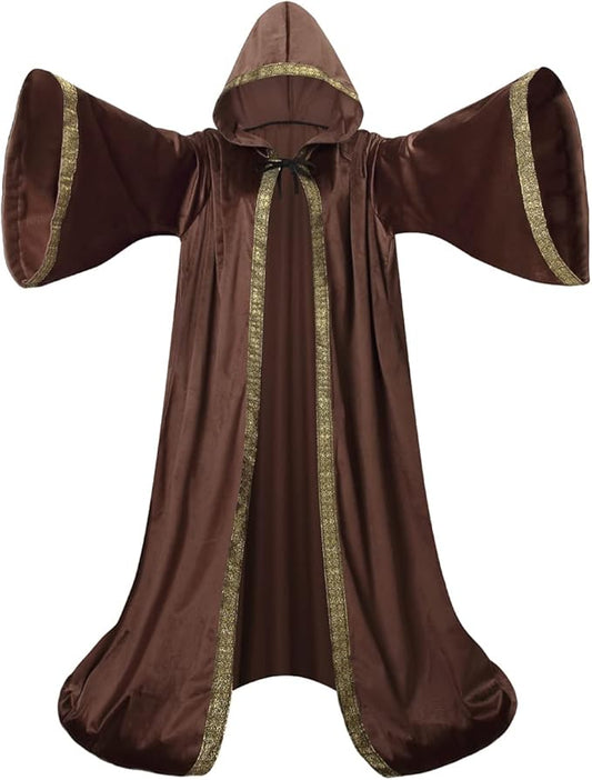 Velvet Wizard Robe with Hooded and Sleeves, Halloween Vampire Witch Wizard Cloak Fancy Cosplay Costume