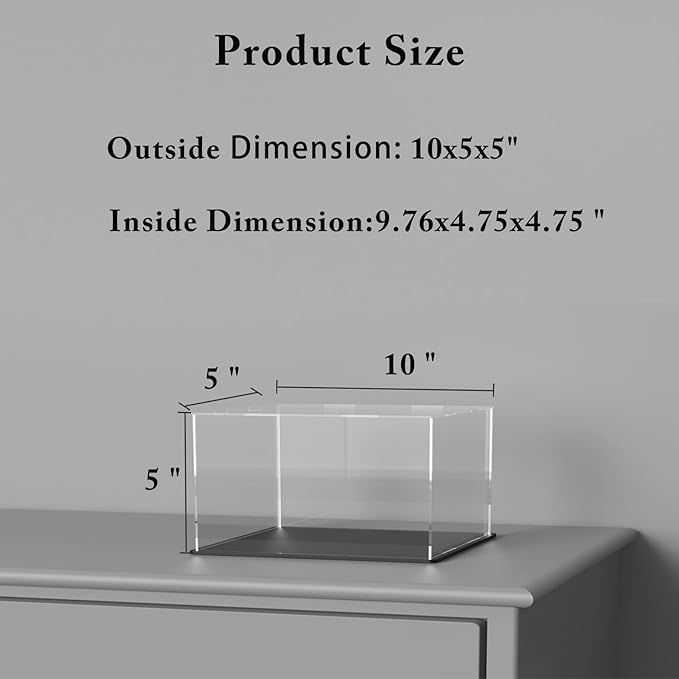 Acrylic Box with Matte Black Base, Simple Self-Assembly Clear Acrylic Display Case, Cube Dustproof Showcase with Lid for Collectibles, Toys and Jewelry (10x5x5 inch)