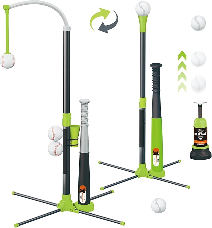 3-in-1 T Ball Set for Kids, Adjustable Height Hanging Baseball Batting Tee Set with 2 Bats, Teeball Hitting Stand, Ball Launcher for Toddlers, Sport Toys Outdoor/Indoor for Boys Girls