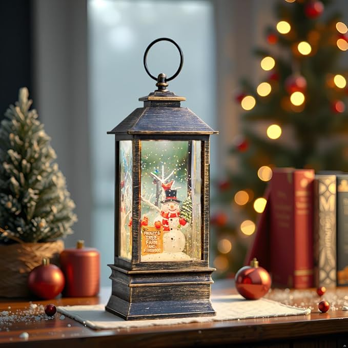 10 "Snow Globe Lights, Creative Vintage Musical Lights USB or Battery Powered, Water Snow Spinning Flashing Christmas Home Decoration and Gifts（ Frosty's Tree Farm）