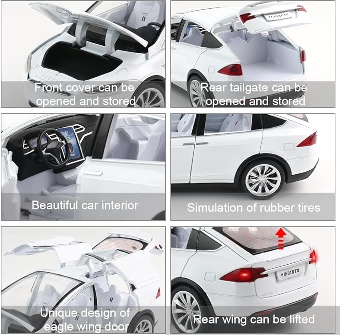 Zinc Alloy X Car Model,1:24 Scale Simulation Casting car Model Pull Back Diecast Toy Car, Mini Vehicles Toys with Lights and Music for Toddlers Kids Children Birthday Gift(White)