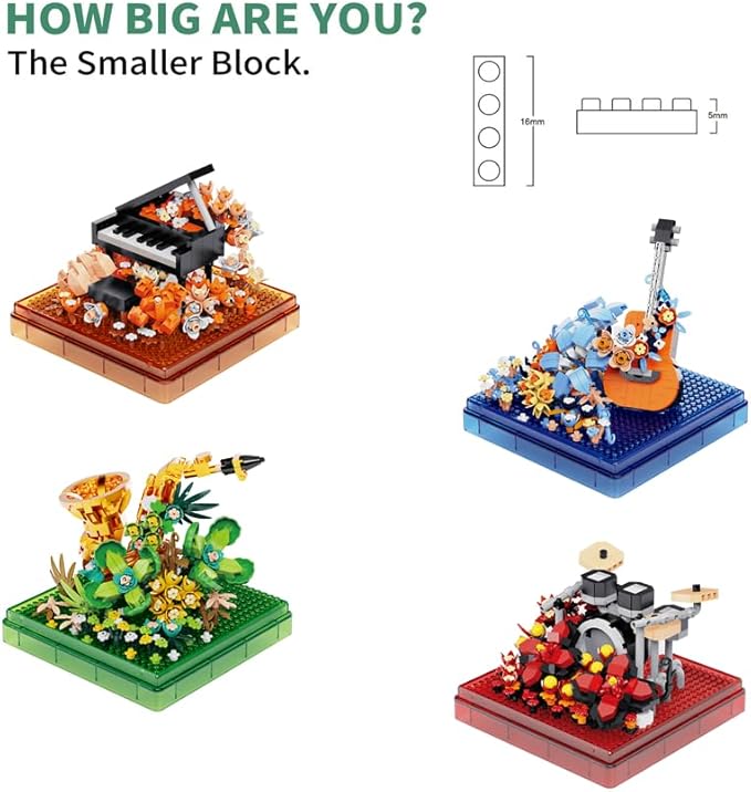 Musical Instruments Micro Block Building Sets,Classical Famous Building Block Set,3000 PCS for Adults and Kids,Piano,Saxophone,Guitar and Drum Set with Clear Plastic Cover