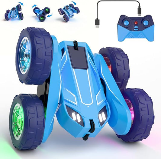 MaxTronic Remote Control Car, Rechargeable RC Cars & Remote Controller - 20km/h Double Sided 360° Rotation Stunt Stunt Crawler with LED Lights for Boys Girls Aged 3-13