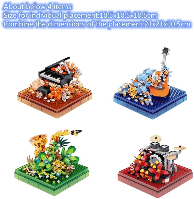 Musical Instruments Micro Block Building Sets,Classical Famous Building Block Set,3000 PCS for Adults and Kids,Piano,Saxophone,Guitar and Drum Set with Clear Plastic Cover