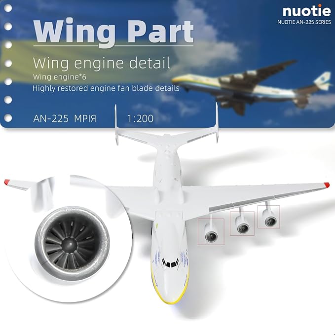 Antonov AN-225 Mriya 1/200 Scale Model Aircraft Kit 17.3 inch Ukraine Painted Metal Diecast Transport Aircraft Miniature with Display Stand Adult Airplane Model Kits Gift