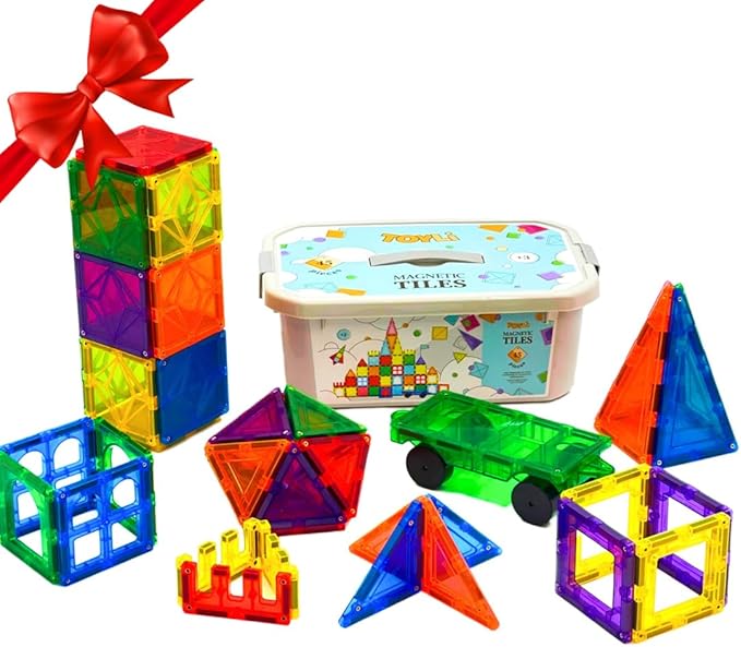 Magnetic Tiles Clear Colors Magnet Blocks for Kids Magnetic Tiles STEM Magnetic Blocks Connect Tiles Activities Magnetic Blocks for Toddlers Girls Boys Magnetic Toys