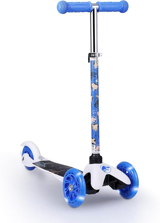 Self Balancing Kick Scooter with Light Up Wheels, Extra Wide Deck, 3 Wheel Platform, Foot Activated Brake, 75 lbs Limit, Kids & Toddlers Girls or Boys, for Ages 3 and Up