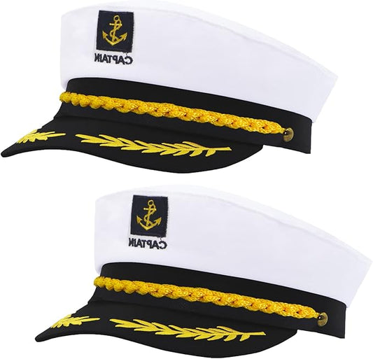Captain hat,Adult Sailor hat,Navy hugh hefner Adjustable boat cap Costume Accessory (2 Pack,White)