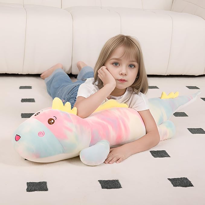 32inch Giant Colorful Dinosaurs Plush Toys Body Pillow, Cute Dinosaur Stuffed Animals Doll, Soft Big Dinosaur Plushies, Gift for Kids Boys, Birthday