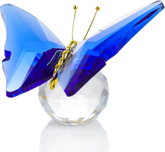 Movdyka Crystal Butterfly for Mom Women Metal Butterfly Room Decor Collection Figurine Blue Glass Butterfly Craft Desk Office Decorations Table Centerpieces