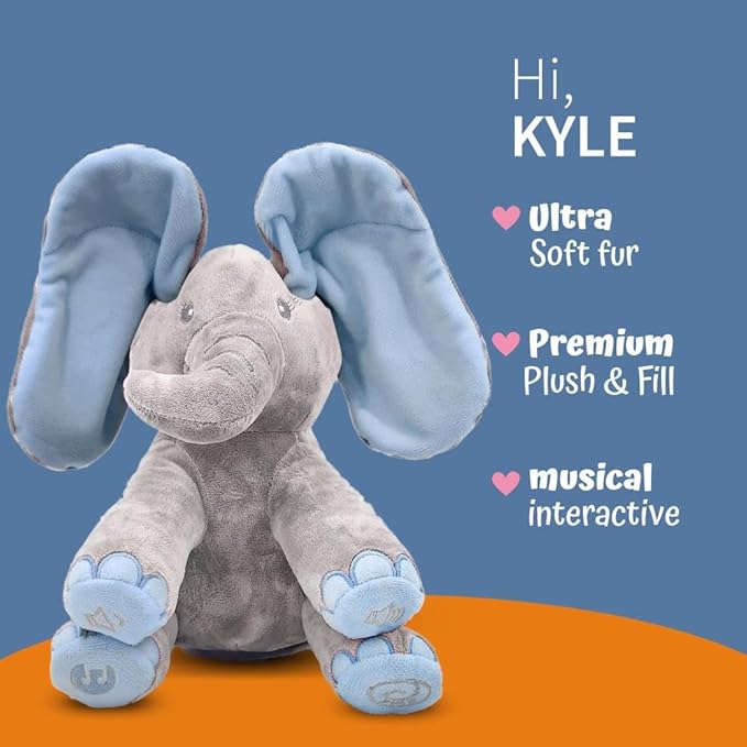 Dimple Kyle Elephant Stuffed Animal Toy - Animated Plush Blue Singing Elephant, Interactive Musical Peek-a-Boo for Babies, Kids, for Toddlers, Ages 0 and Up(Battery Included)