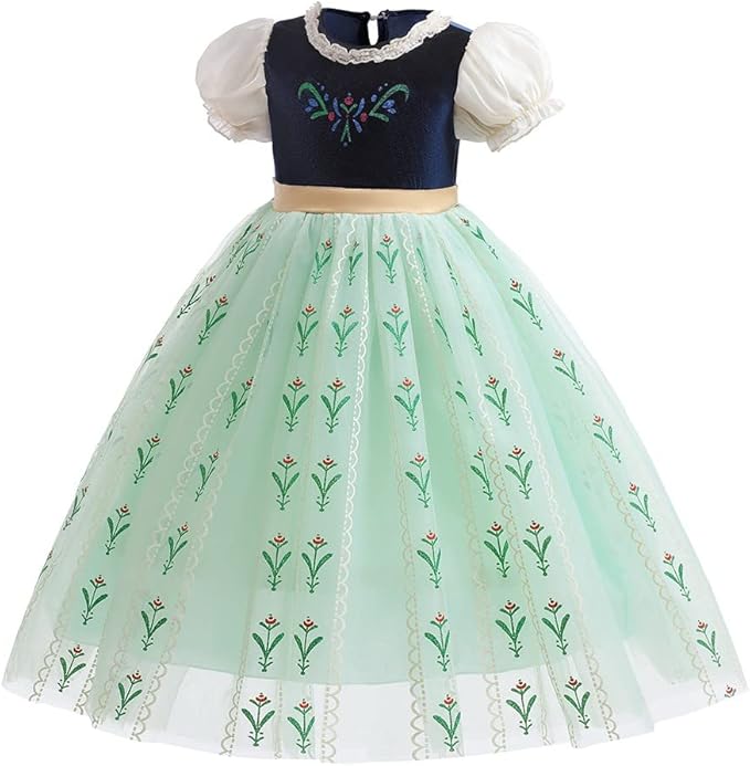 REXREII Girls Anna Princess Costume Frozen Elsa Snow Queen Dress Halloween Cosplay Xmas Birthday Party Gown (w/Accessories)