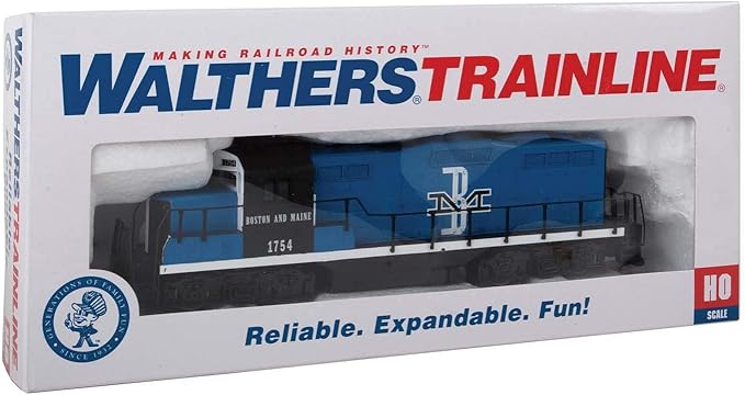 Walthers Trainline HO Scale Model EMD GP9M Standard DC Boston & Maine #1754 Train, Blue/Black/White, EMD GP9M Boston & Maine