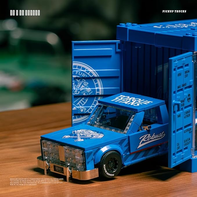 PB8841 1:32 American Retro Pickup Truck Buliding Blocks Set, 392 Pieces Scale Model Car Toy Container Display Box, Clamping Blocks Display Model for Home or Office Décor