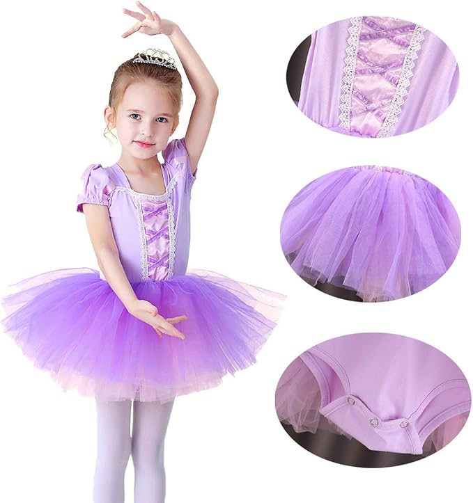 DYMCII Baby Girls Princess Ballet Dress Short Sleeve Leotards Skirted Tutu Dancewear Halloween Christmas Party Fancy Costume
